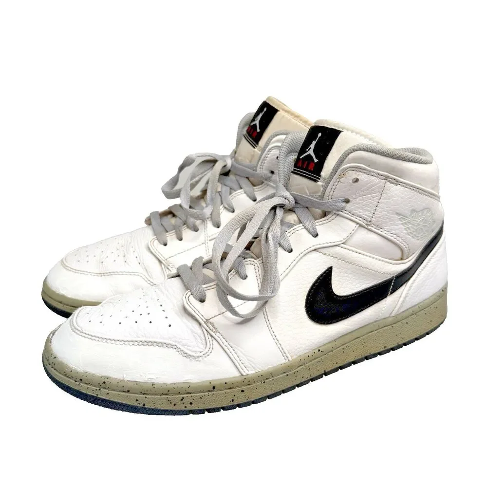 Nike Air Jordan 1 Mid 554724-115 White Black Cement Mens Size 11.5 EUR 45.5 GUC